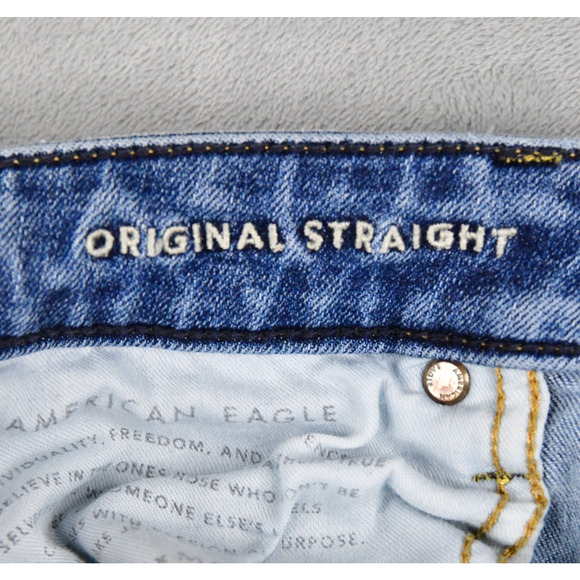 American Eagle Jeans Mens 30x32 (29x30 Meas) Original Straight Blue Denim - Picture 3 of 11